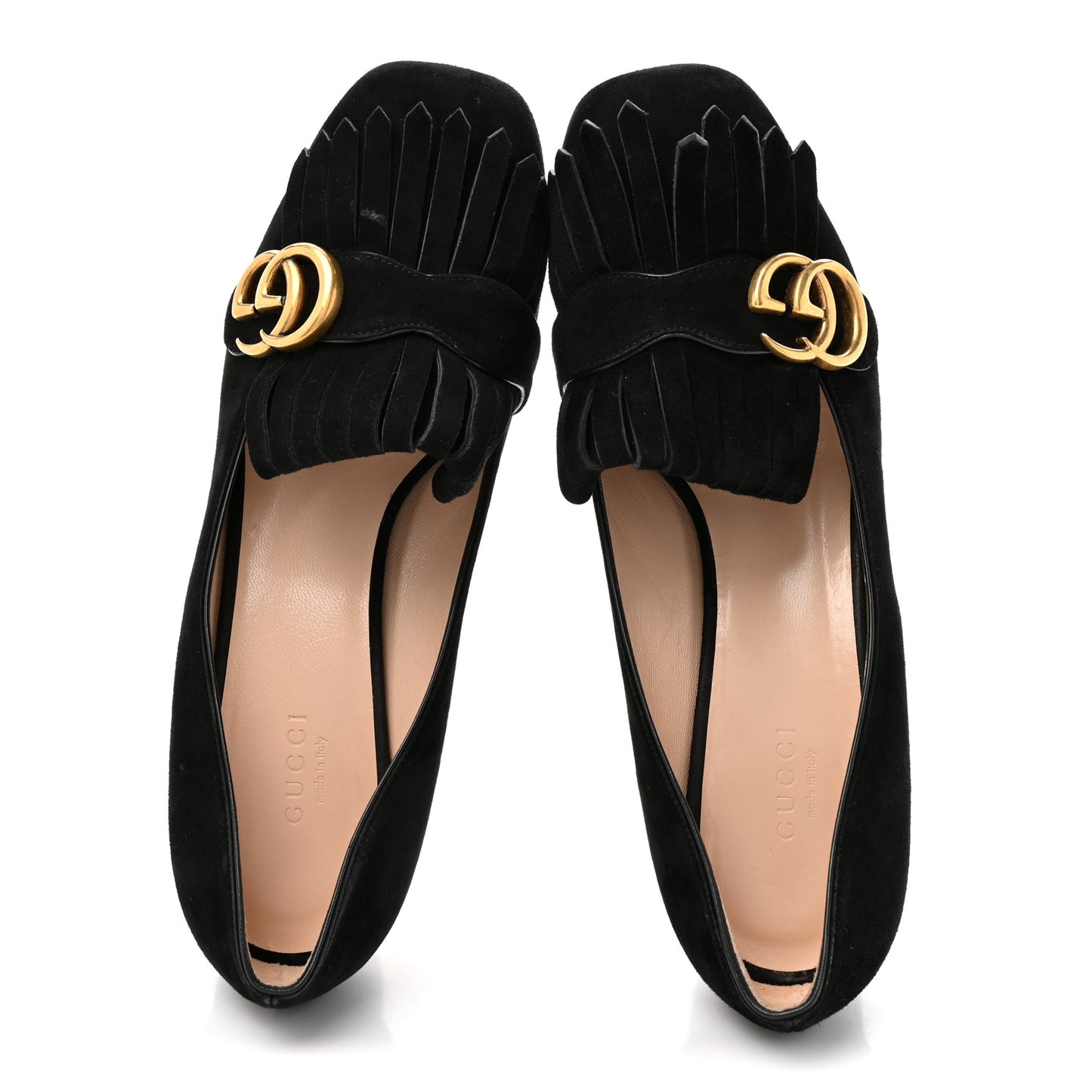 Kid Scamosciato GG Marmont Fringe 50mm Loafer Pumps 39.5 Black
