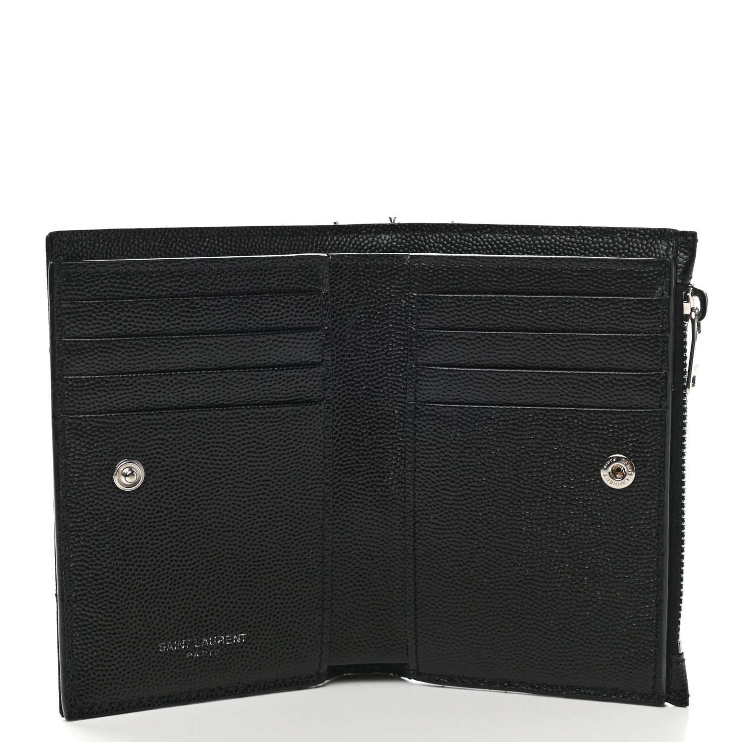 Saint Laurent Grain De Poudre Matelasse Chevron Monogram Zipped Two-Part Wallet Black 6 of 9