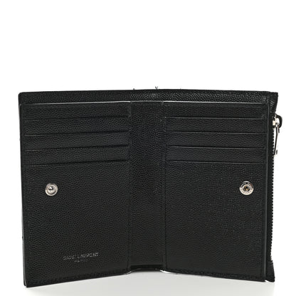 Saint Laurent Grain De Poudre Matelasse Chevron Monogram Zipped Two-Part Wallet Black 6 of 9