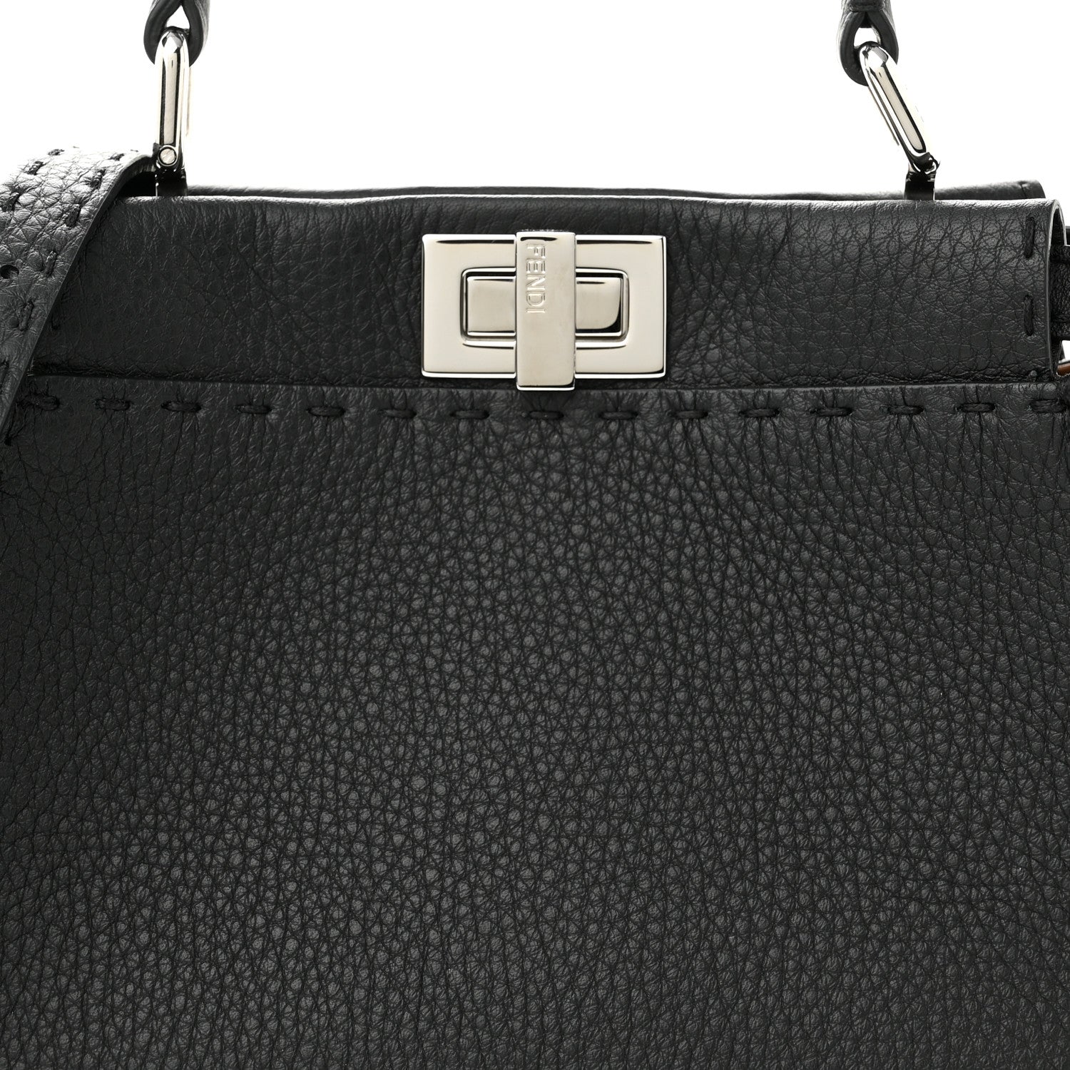 Fendi Cuoio Romano Selleria Bi-Color Mini Peekaboo Iconic Satchel Black Mou 10 of 12
