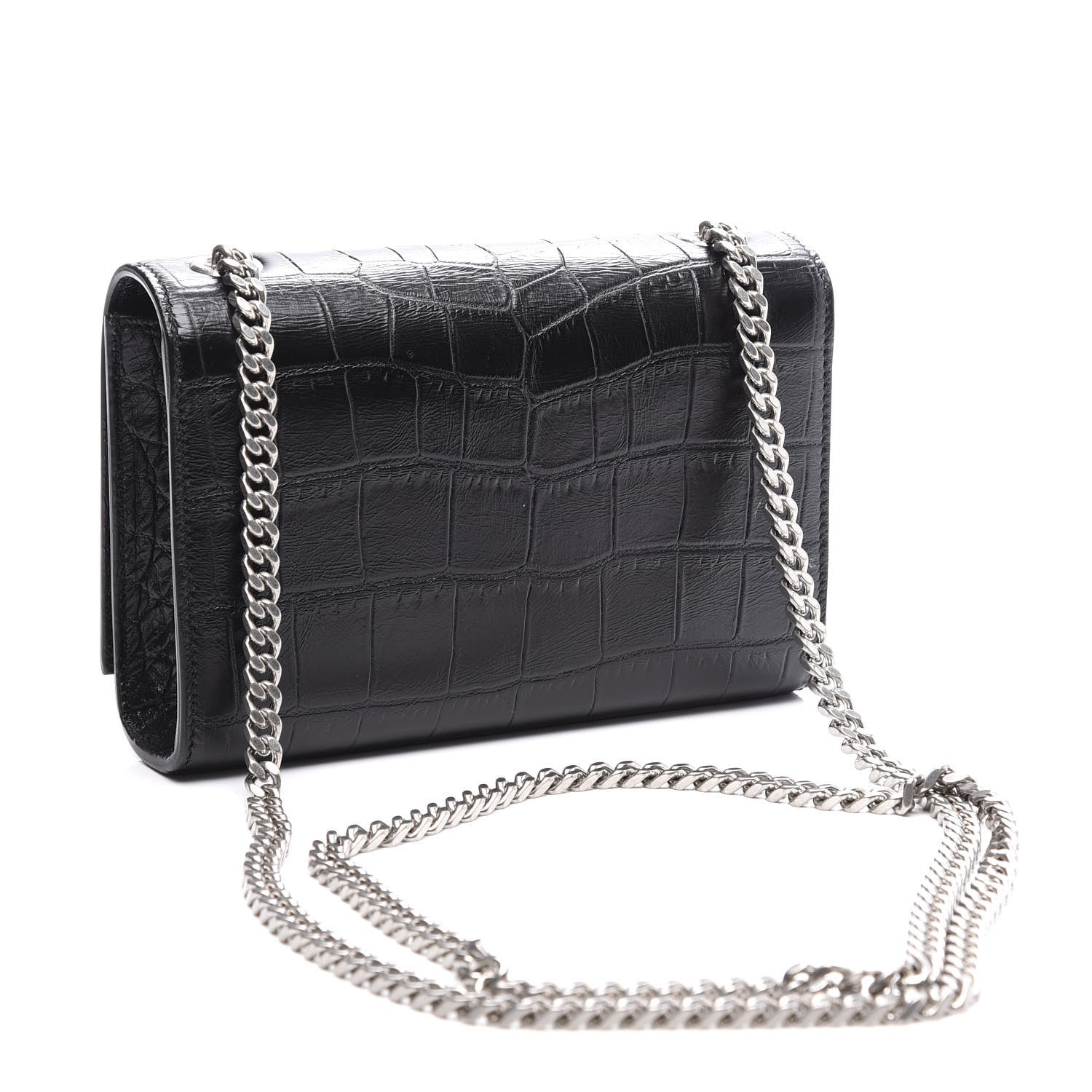 Saint Laurent Calfskin Crocodile Embossed Monogram Small Kate Tassel Satchel Black 2 of 8