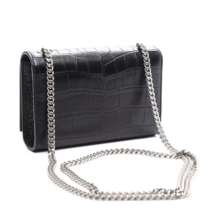 Saint Laurent Calfskin Crocodile Embossed Monogram Small Kate Tassel Satchel Black 2 of 8
