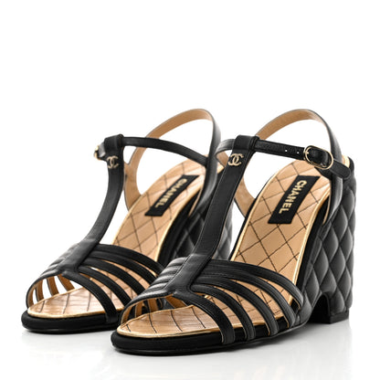 Chanel Grained Calfskin Quilted Wedge Sandals 37.5 Black 3 of 9