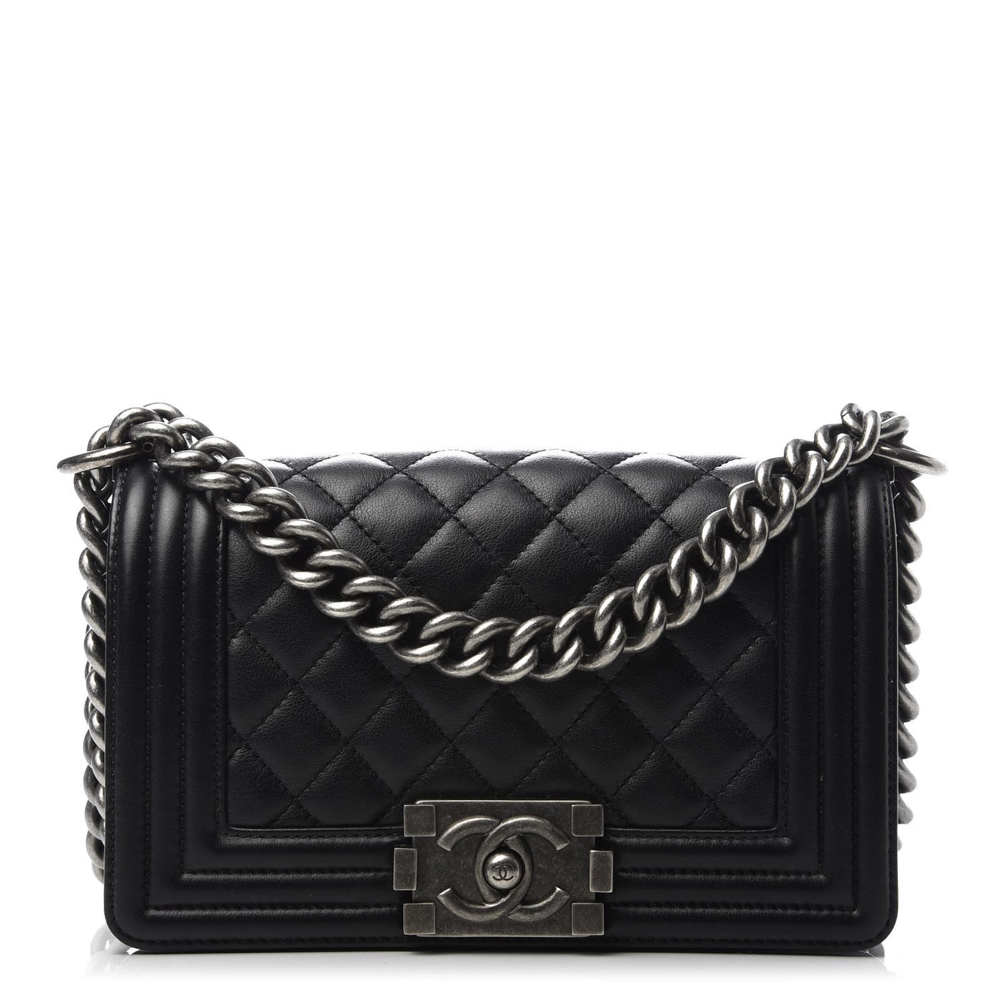 Calfskin Quilted Small Boy Flap Black
