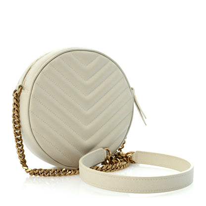 Saint Laurent Grain De Poudre Matelasse Chevron Quilted Round Vinyle Camera Bag Crema Soft 3 of 14