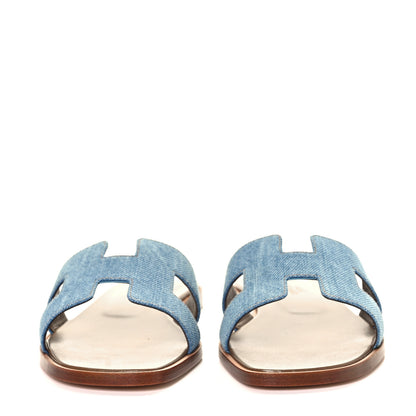 Hermes Denim Canvas Oran Sandals 37 Bleu Clair 2 of 9