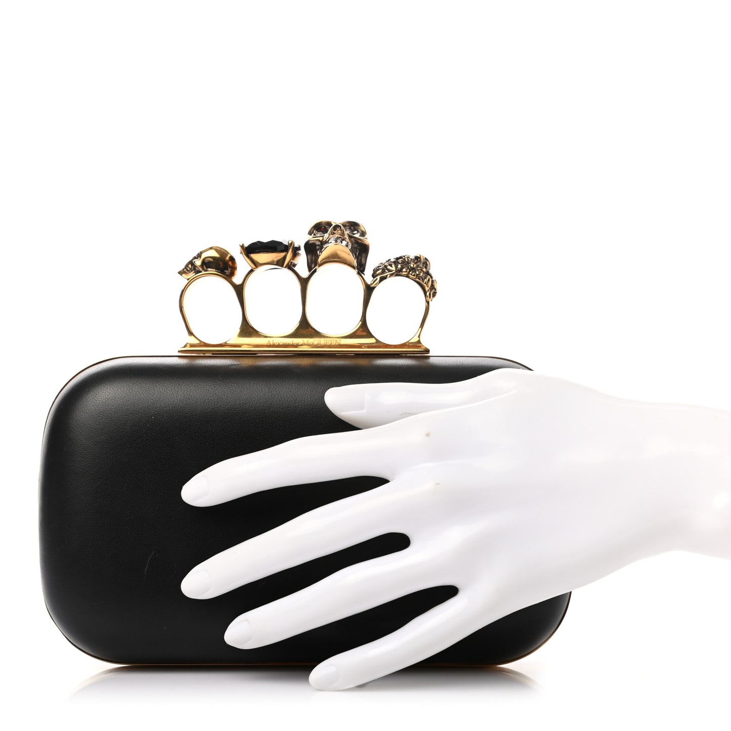 Nappa Skull Knuckle Duster Box Clutch Black