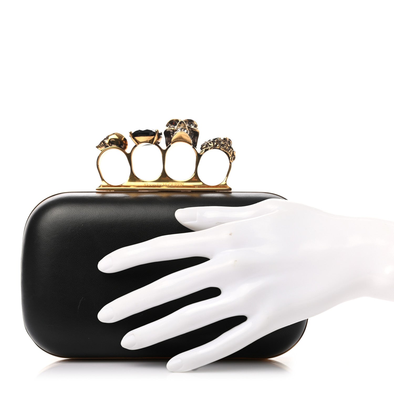 Alexander McQueen Nappa Skull Knuckle Duster Box Clutch Black 2 of 7