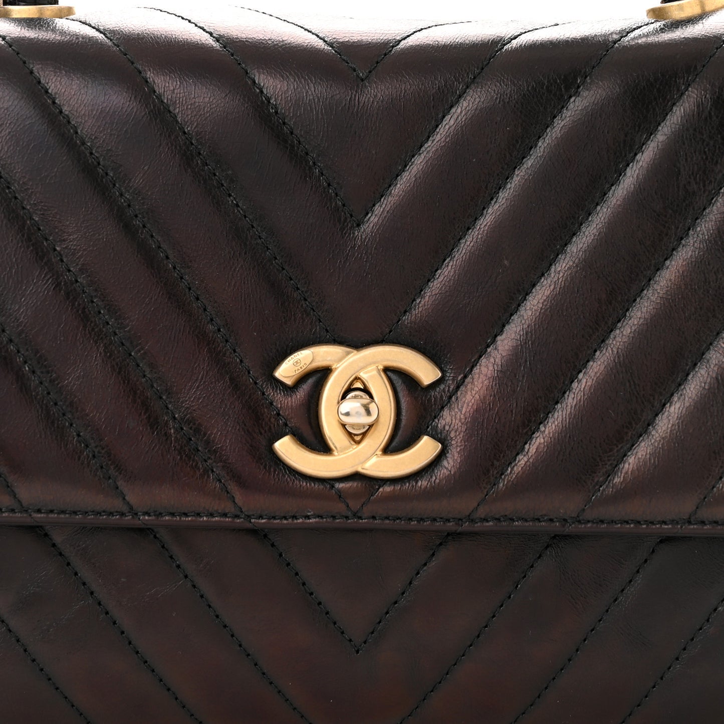 Glazed Calfskin Lizard Chevron Quilted Small Coco Handle Flap Black