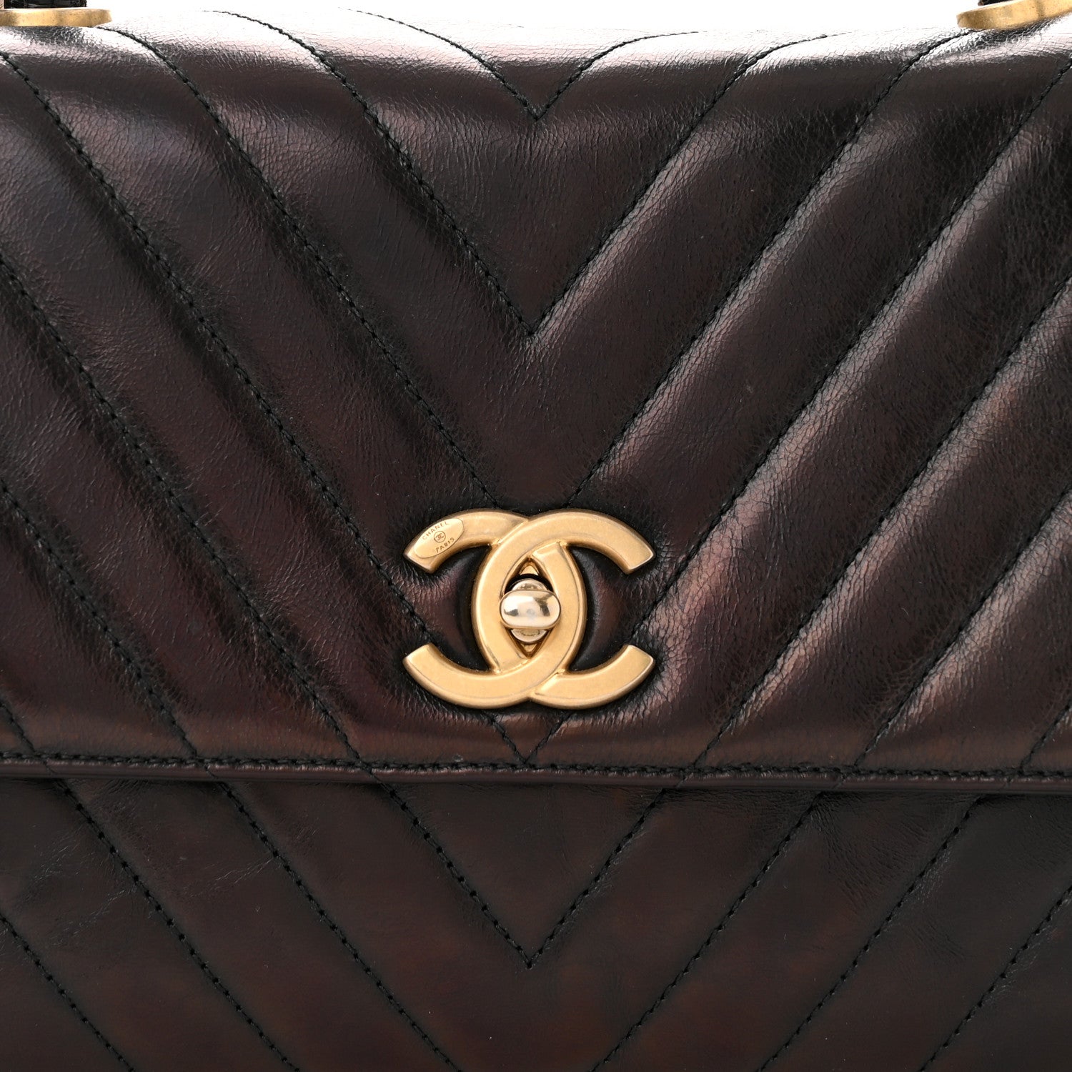 Chanel Glazed Calfskin Lizard Chevron Quilted Small Coco Handle Flap Black 8 of 10