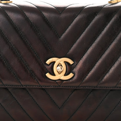 Chanel Glazed Calfskin Lizard Chevron Quilted Small Coco Handle Flap Black 8 of 10