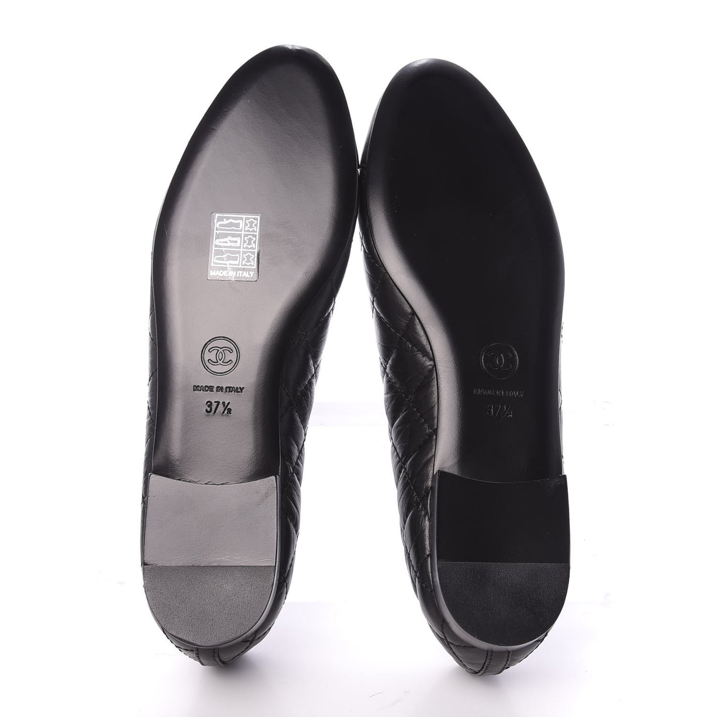 Aged Calfskin Quilted CC Cap Toe Ballerina Flats 37.5 Black