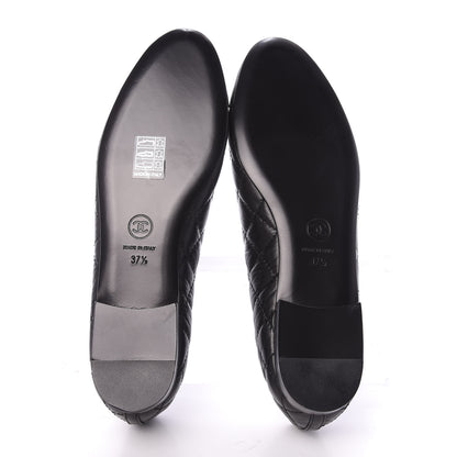 Chanel Aged Calfskin Quilted CC Cap Toe Ballerina Flats 37.5 Black 6 of 11
