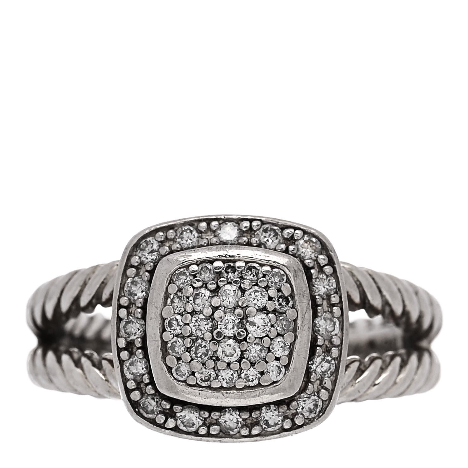 David Yurman Sterling Silver Diamond 7mm Petite Albion Pave Ring 52 6 1 of 5