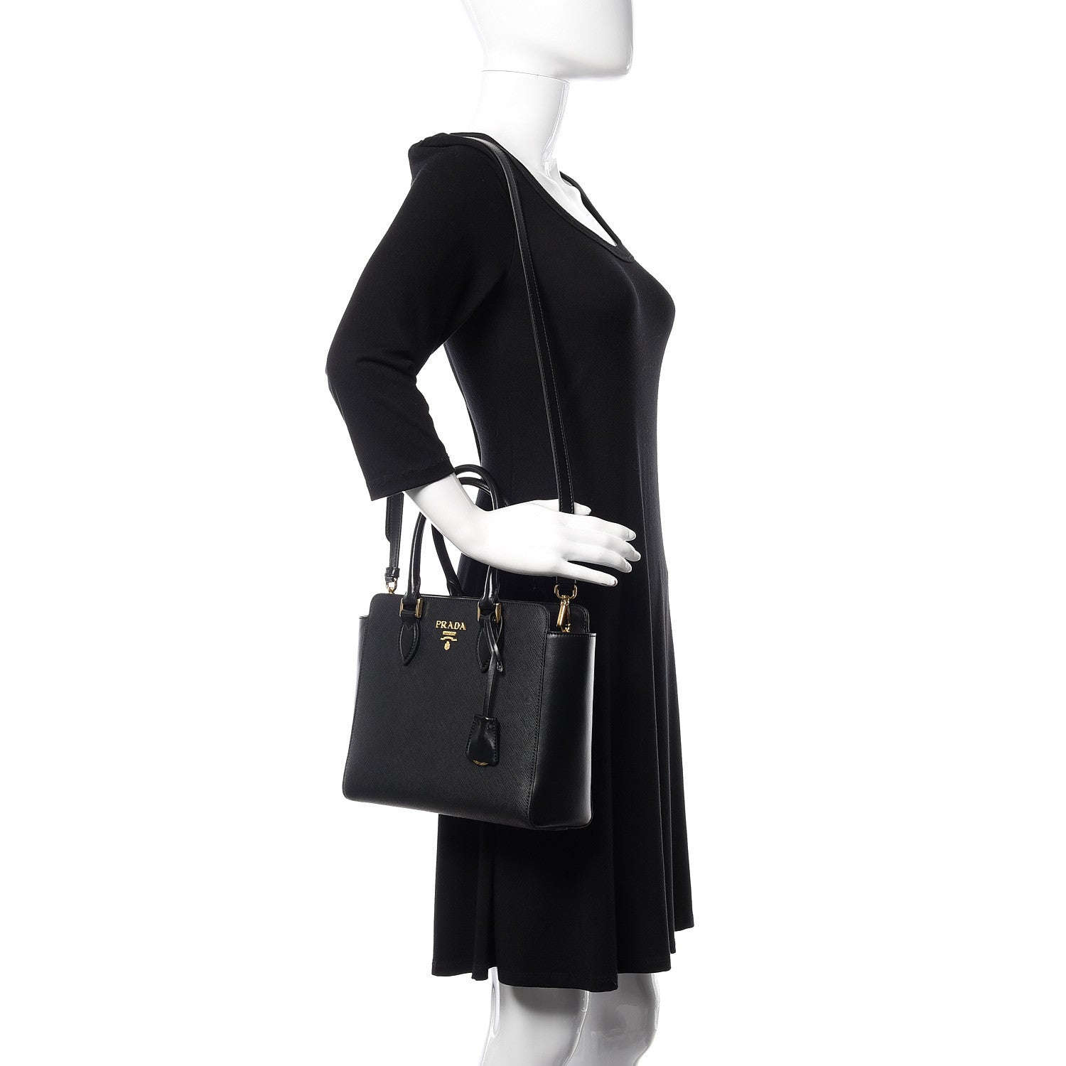 Prada Saffiano Soft Calfskin Small Zippered Tote Black 2 of 10