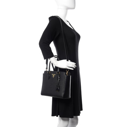 Prada Saffiano Soft Calfskin Small Zippered Tote Black 2 of 10
