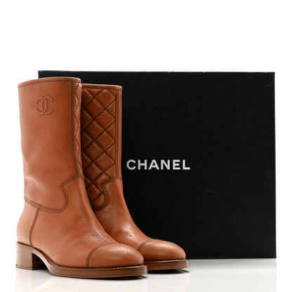 Chanel Calfskin CC Logo Mid Calf Boots 37 Caramel 12 of 12