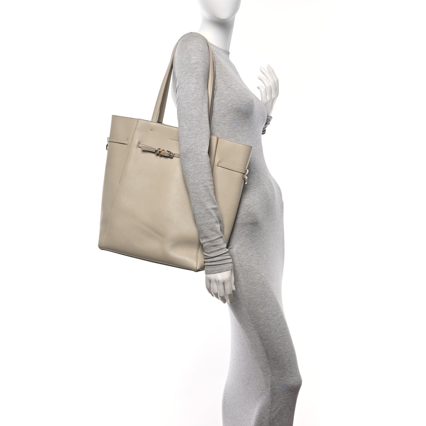 Calfskin Voyou Medium North South Tote Natural Beige