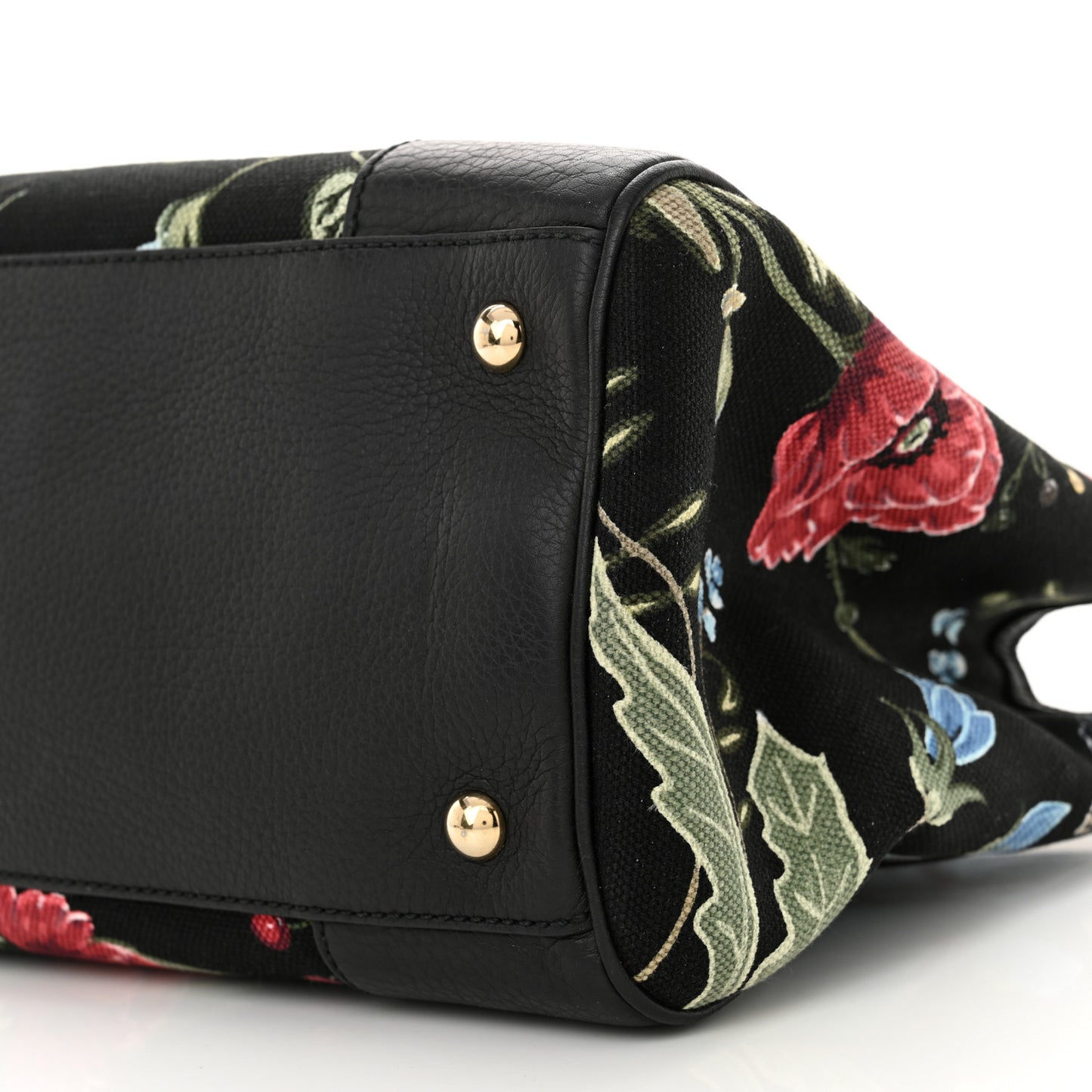 Canvas Cellarius Calfskin Flora Knight Medium Bamboo Shopper Tote Black