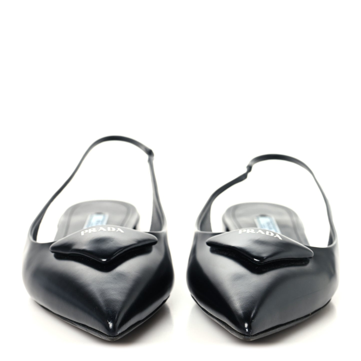 Spazzolato Padded Triangle Logo Pointed Toe Slingback Flats 38.5 Black