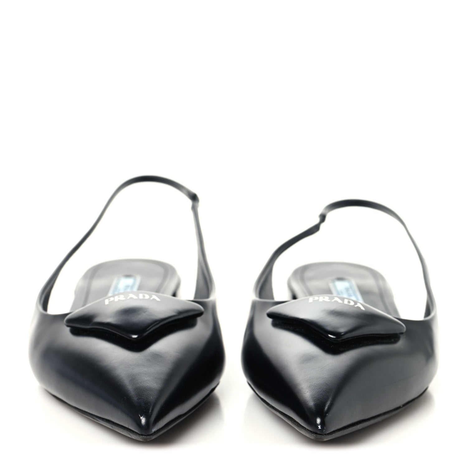 Prada Spazzolato Padded Triangle Logo Pointed Toe Slingback Flats 38.5 Black 3 of 10