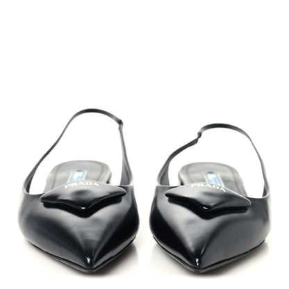 Prada Spazzolato Padded Triangle Logo Pointed Toe Slingback Flats 38.5 Black 3 of 10