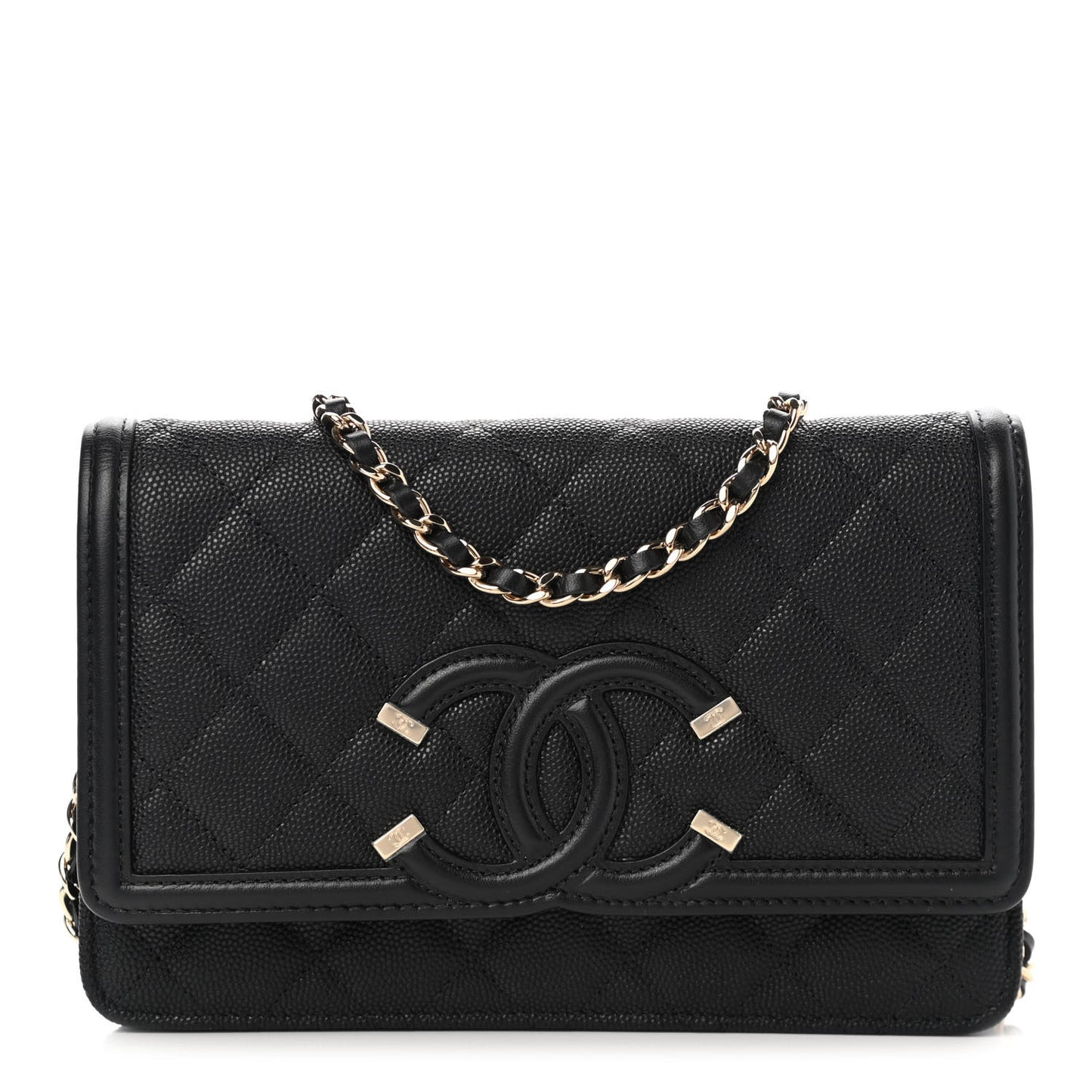 Caviar Quilted CC Filigree Wallet On Chain WOC Black