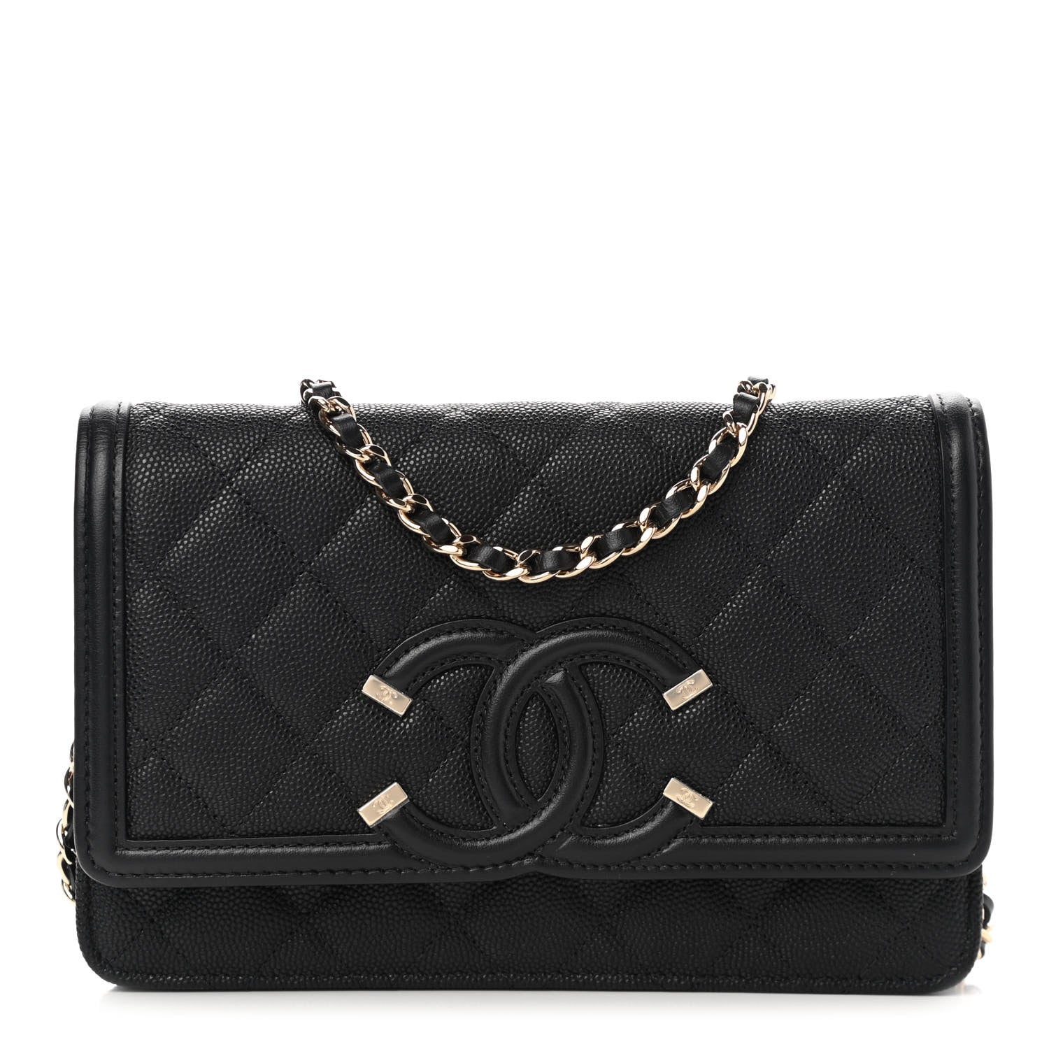 Chanel Caviar Quilted CC Filigree Wallet On Chain WOC Black 1 of 11