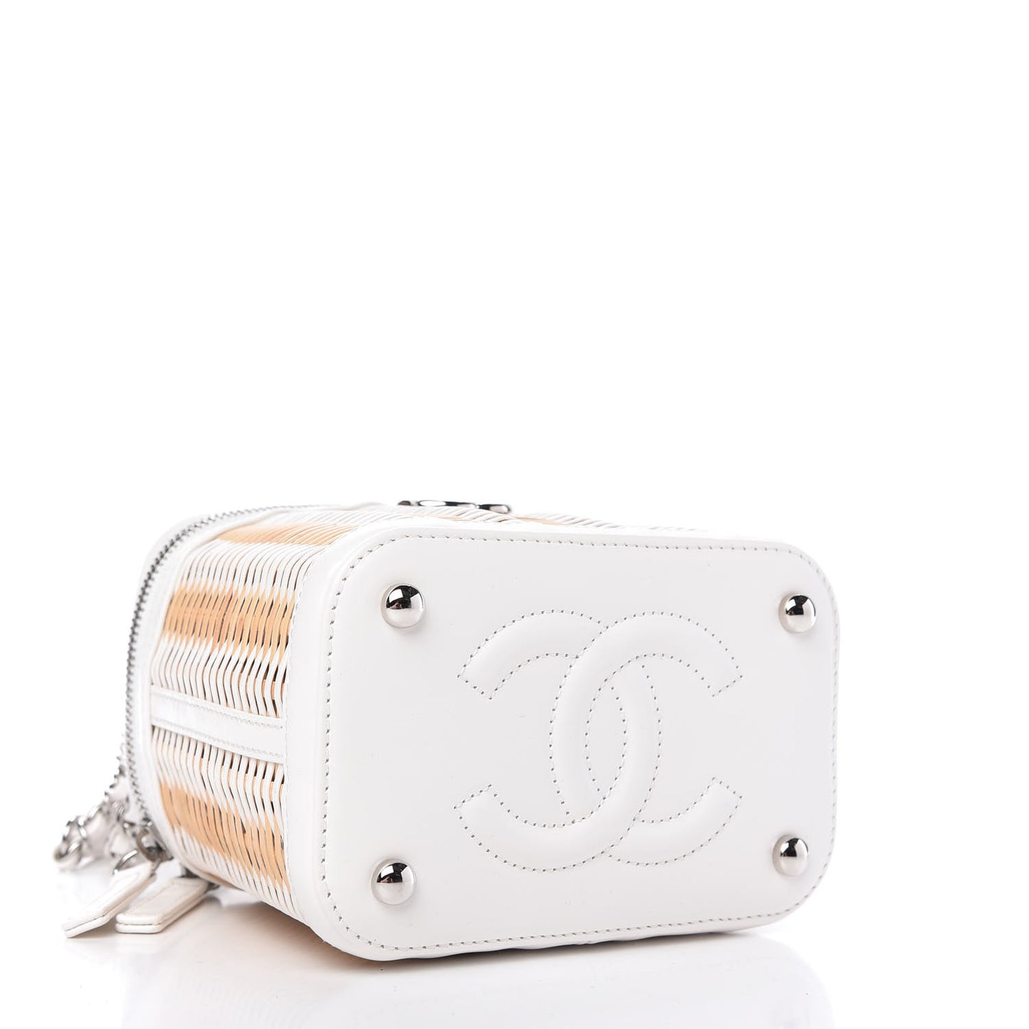 Calfskin Raffia Small Vanity Case Bag White Beige