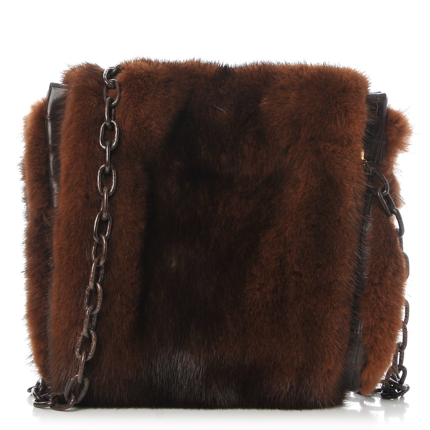 Fox Fur Crocodile Shoulder Bag Chocolate
