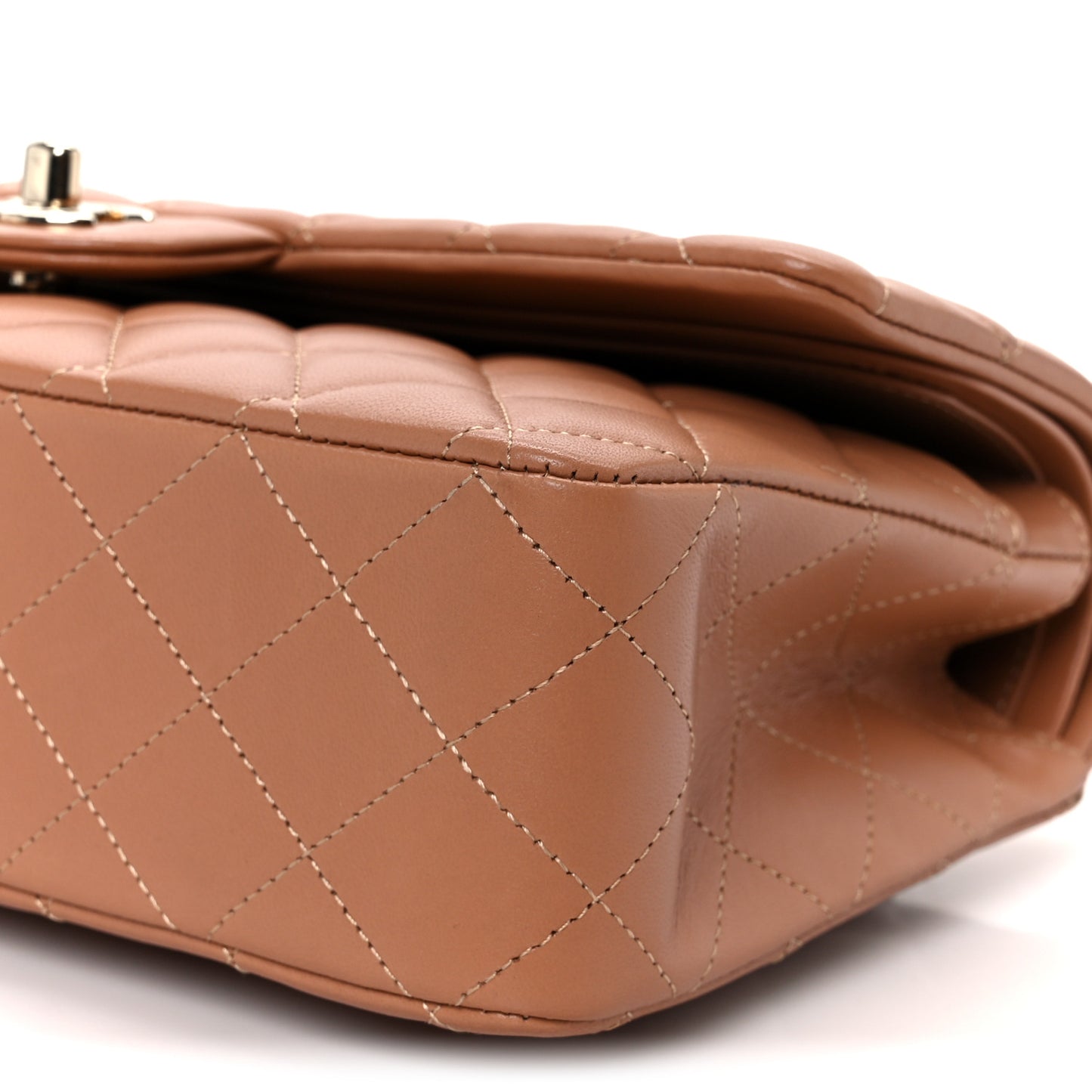 Lambskin Quilted Medium Double Flap Brown