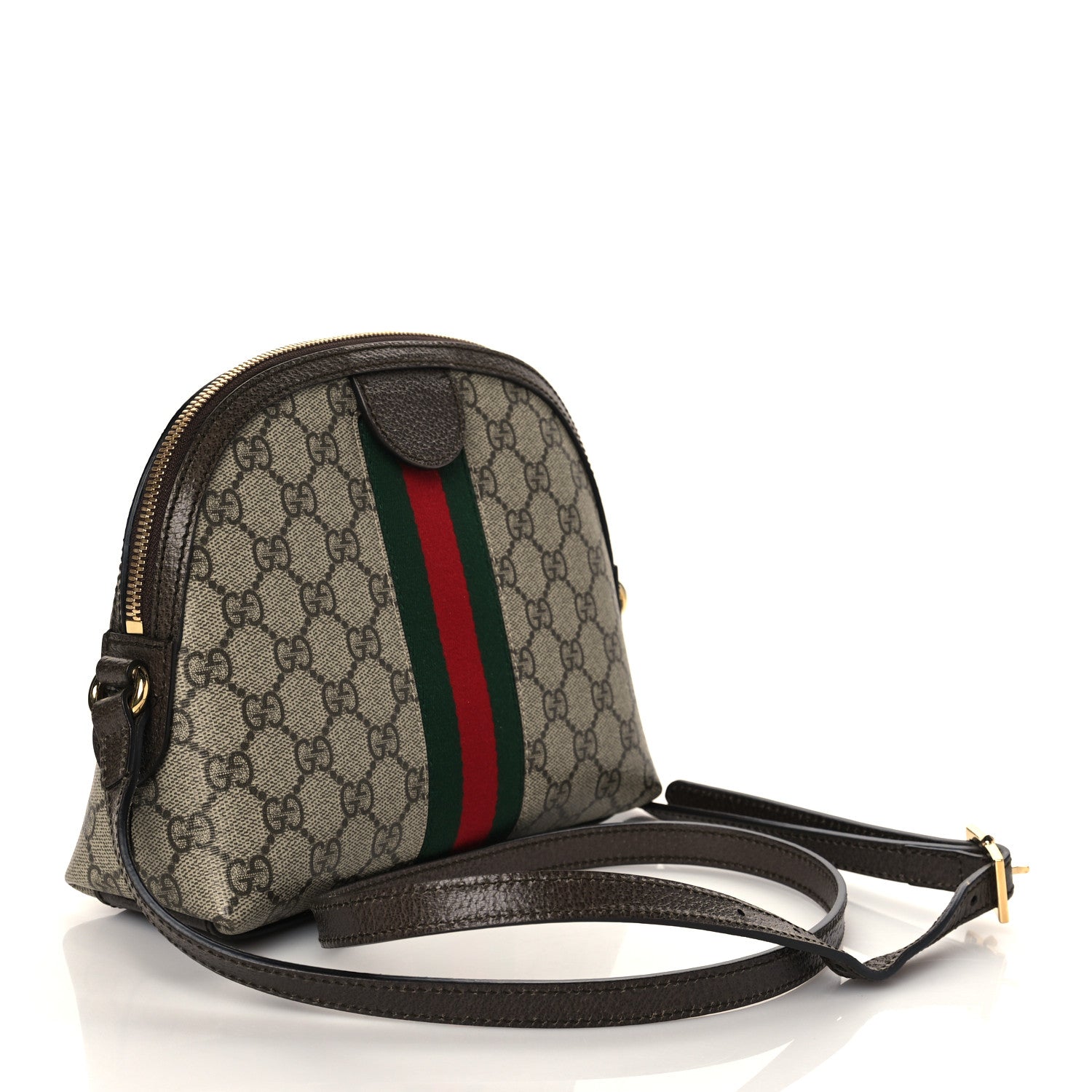 Gucci GG Supreme Monogram Textured Dollar Calfskin Web Small Ophidia Dome Shoulder Bag Beige Ebony New Acero 3 of 11