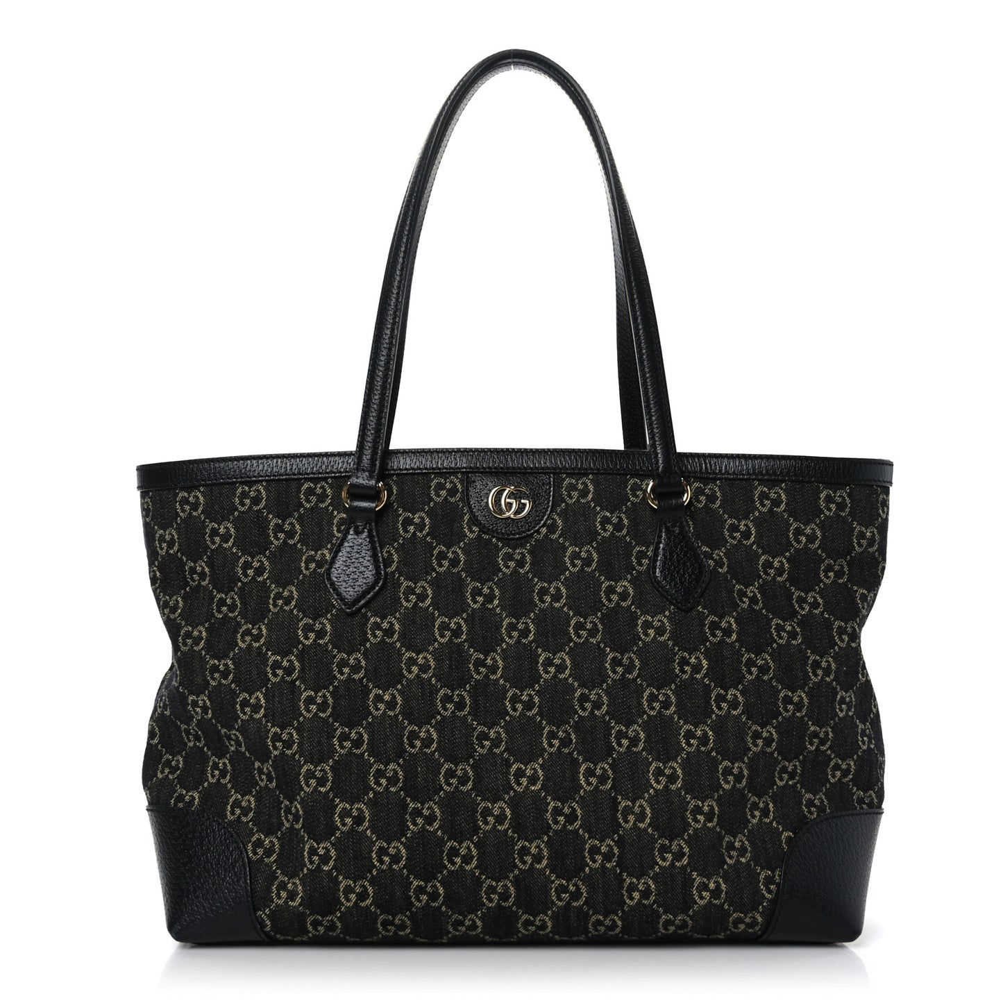 Jacquard Black Denim GG Monogram Medium Ophidia Shopping Tote Black Ivory