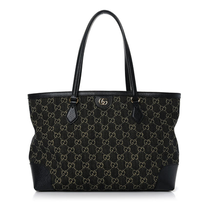 Gucci Jacquard Black Denim GG Monogram Medium Ophidia Shopping Tote Black Ivory 1 of 10