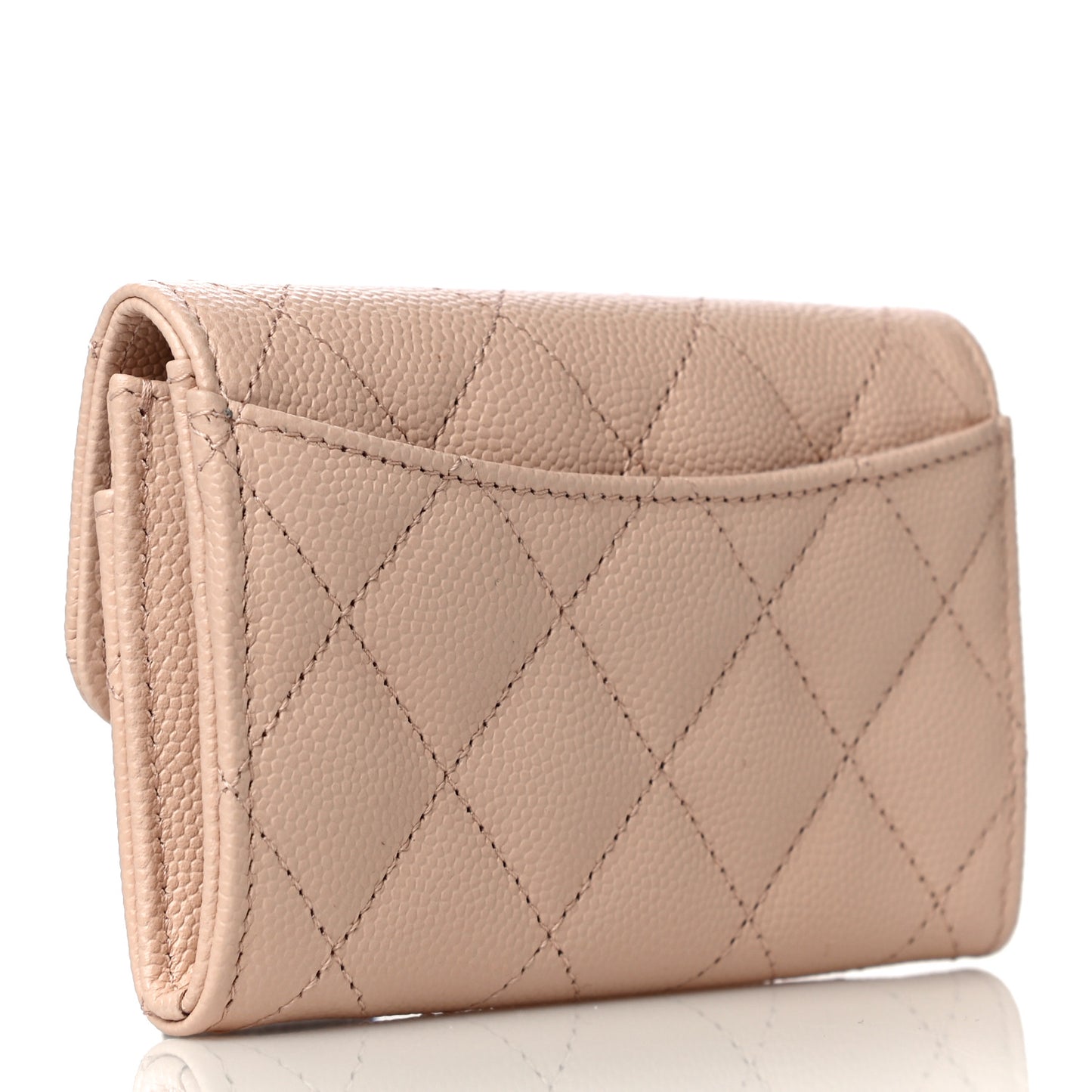 Caviar Quilted Flap Card Holder Wallet Beige