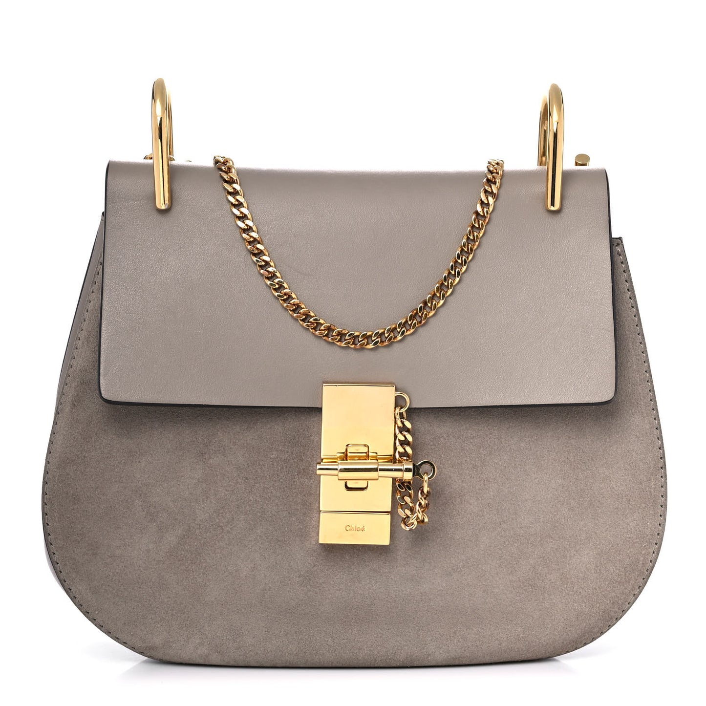 Suede Smooth Calfskin Drew Shoulder Bag Motty Grey