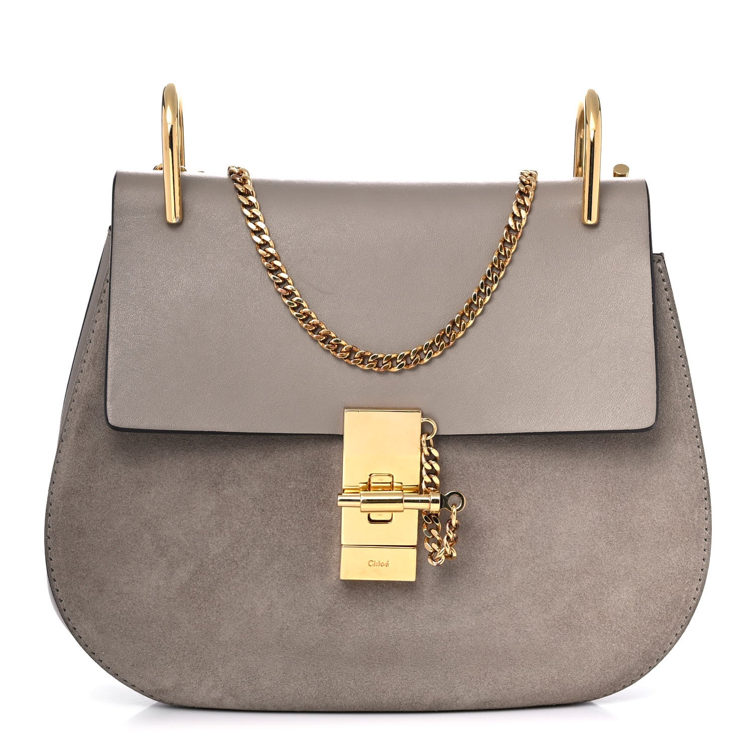 Chloe Suede Smooth Calfskin Drew Shoulder Bag Motty Grey 1 of 10