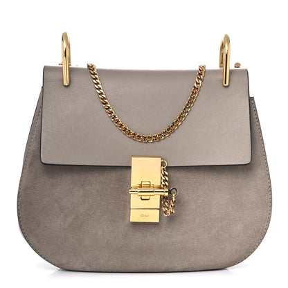 Chloe Suede Smooth Calfskin Drew Shoulder Bag Motty Grey 1 of 10