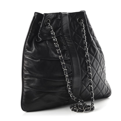 Chanel Lambskin Quilted Pile Ou Face Drawstring Bag Black 2 of 9