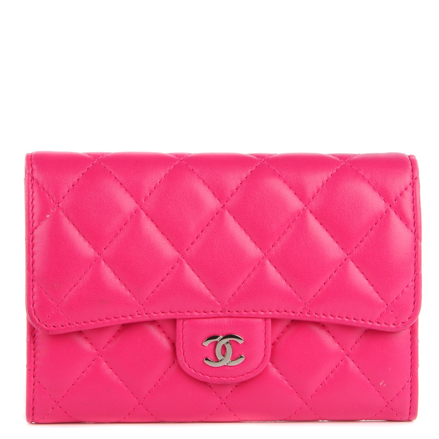Lambskin Quilted Small Flap Wallet Dark Pink