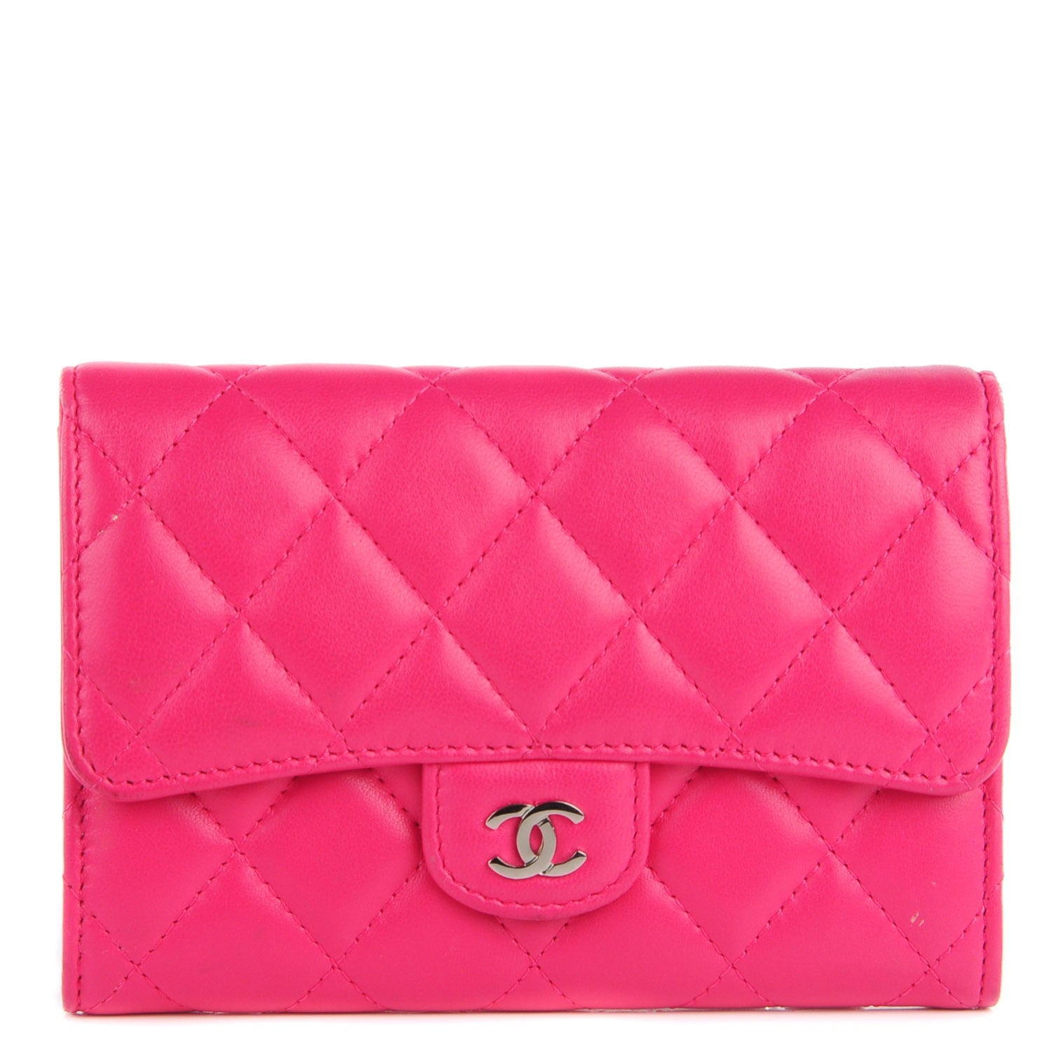 Chanel Lambskin Quilted Small Flap Wallet Dark Pink 1 of 8
