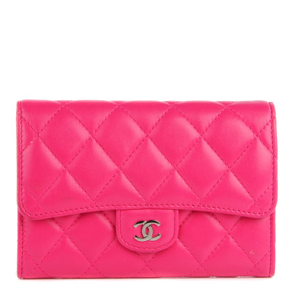 Chanel Lambskin Quilted Small Flap Wallet Dark Pink 1 of 8