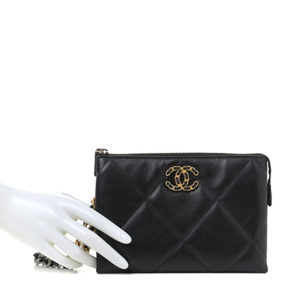 Chanel Shiny Goatskin Quilted Small Chanel 19 Pouch With Handle Black 6 of 11