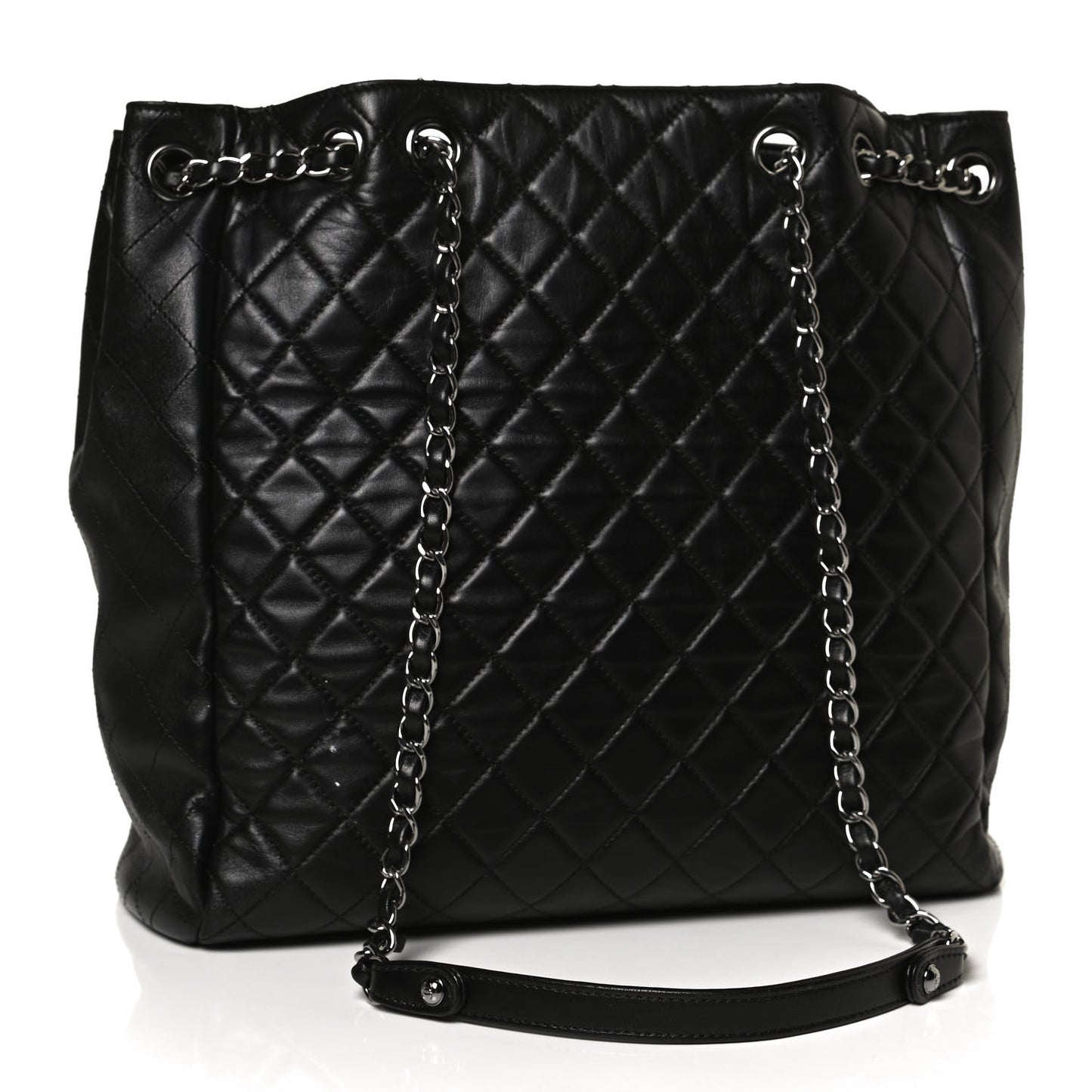 Lambskin Quilted Large Drawstring Bag Black