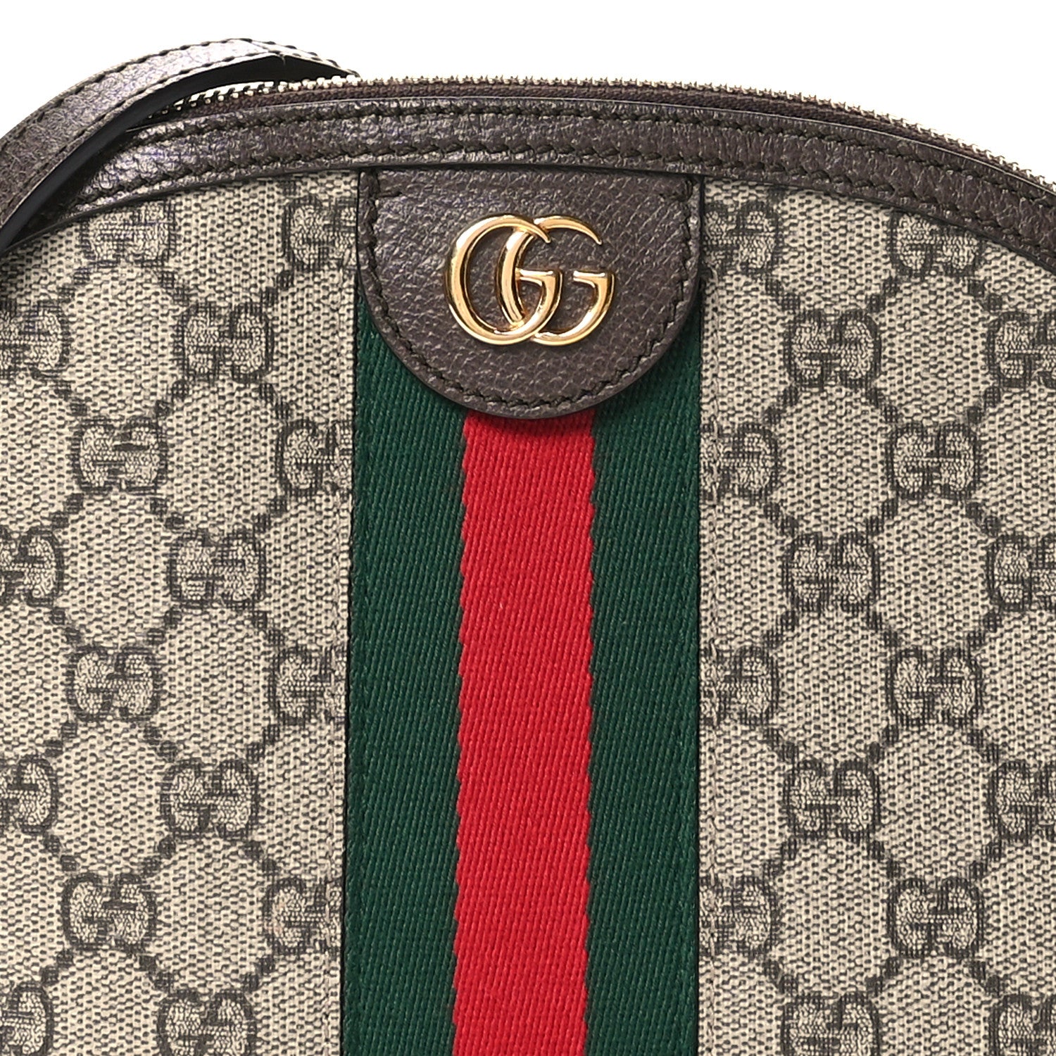 Gucci GG Supreme Monogram Textured Dollar Calfskin Web Small Ophidia Dome Shoulder Bag Beige Ebony New Acero 8 of 11