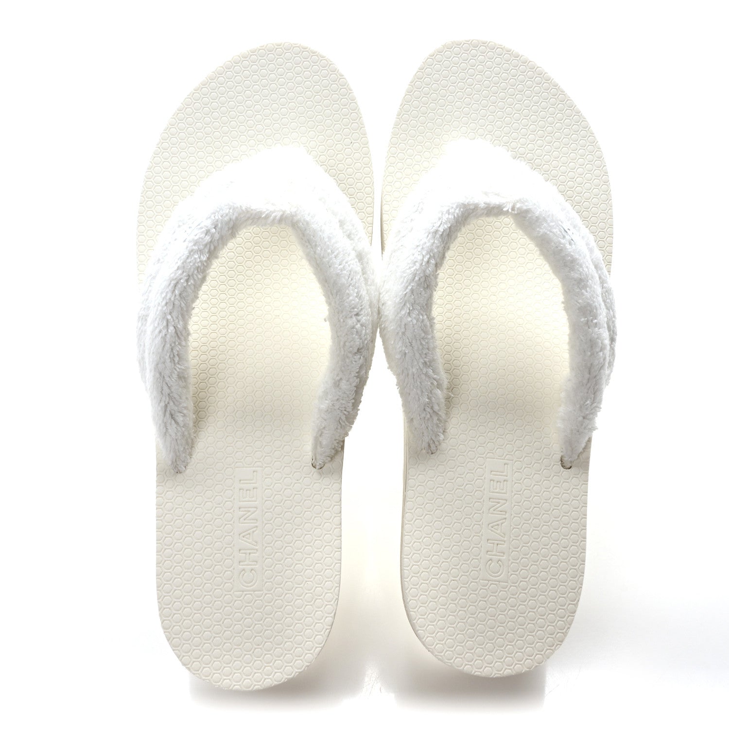 Chanel Terry Cloth CC Logo Thong Sandals 37.5 White 2 of 9