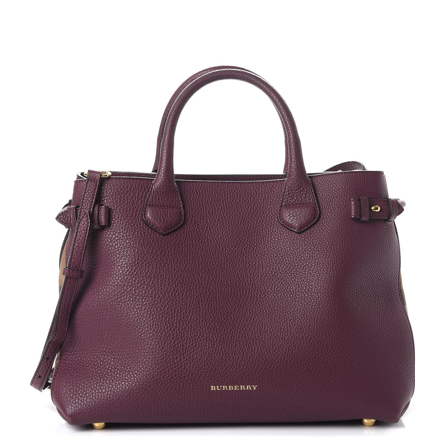 Burberry Grainy Calfskin House Check Medium Banner Tote Mahogany Red 1 of 9