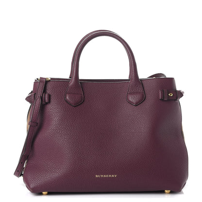 Burberry Grainy Calfskin House Check Medium Banner Tote Mahogany Red 1 of 9