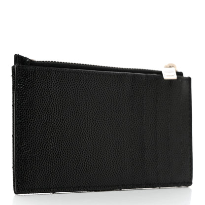 Saint Laurent Grain De Poudre Matelasse Chevron Monogram Fragments Zippered Card Case Black 3 of 7