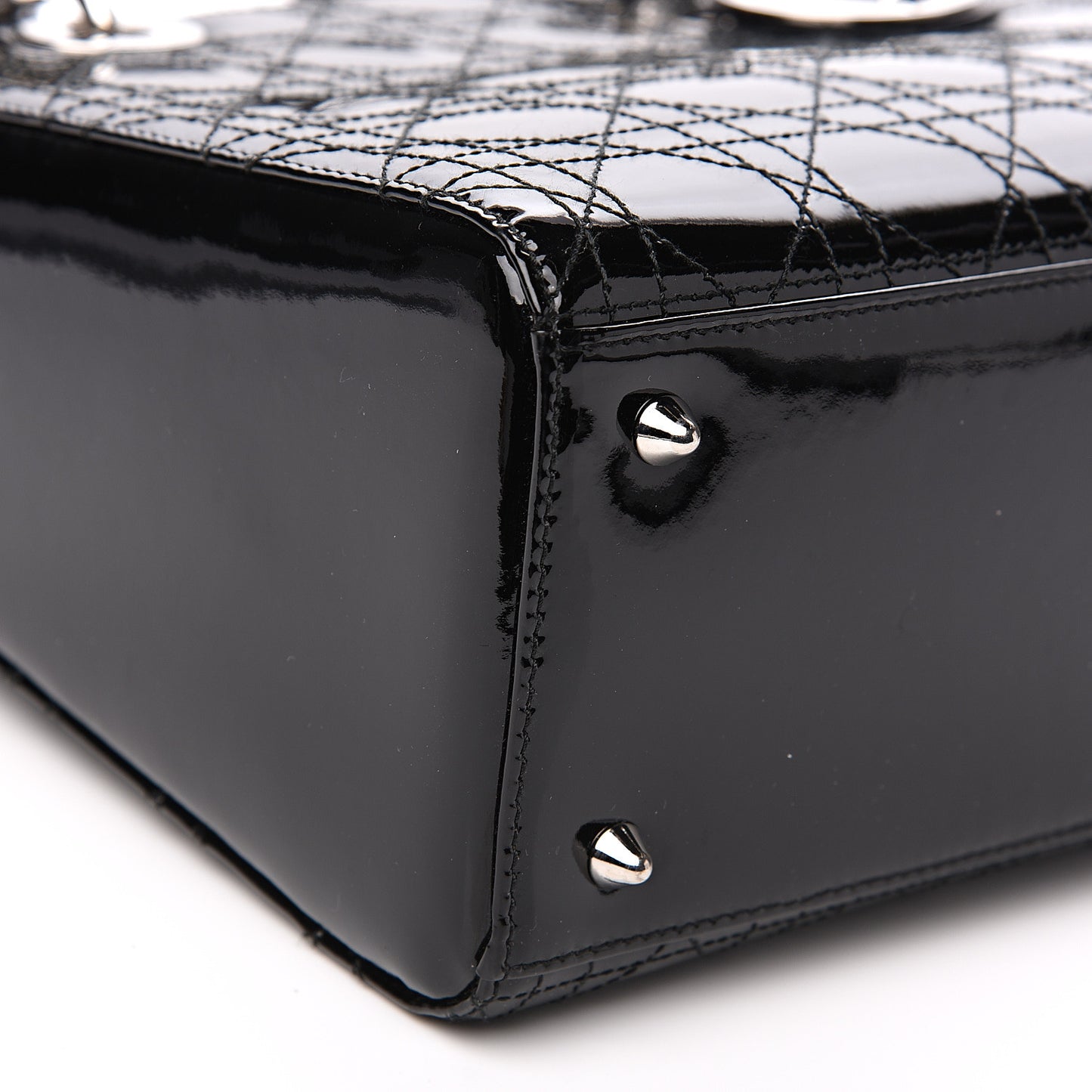 Patent Cannage Stitched Medium Lady Dior Black